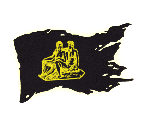 pirate flag with Gemini twns symbol