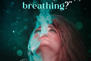 Text: "Tell me, Miss Payne. How much do you enjoy breathing?" [Book title:] Breathless (Black Light: Roulette War) Background image: Close-up of woman looking up and exhaling a plume of smoke
