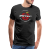 Model wearing Men's Premium T-shirt in black with Eris Adderly PERVERT design