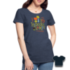 Model wearing Women's Premium T-shirt in heather blue with "I Love Hideous Lamps" design, plus swatches of additional color options (deep navy)