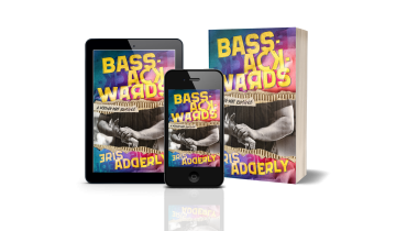 Bass-Ackwards shown in paperback, on an eReader, and on a smartphone