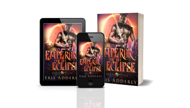 An Emperor for the Eclipse shown in paperback, on an eReader, and on a smartphone